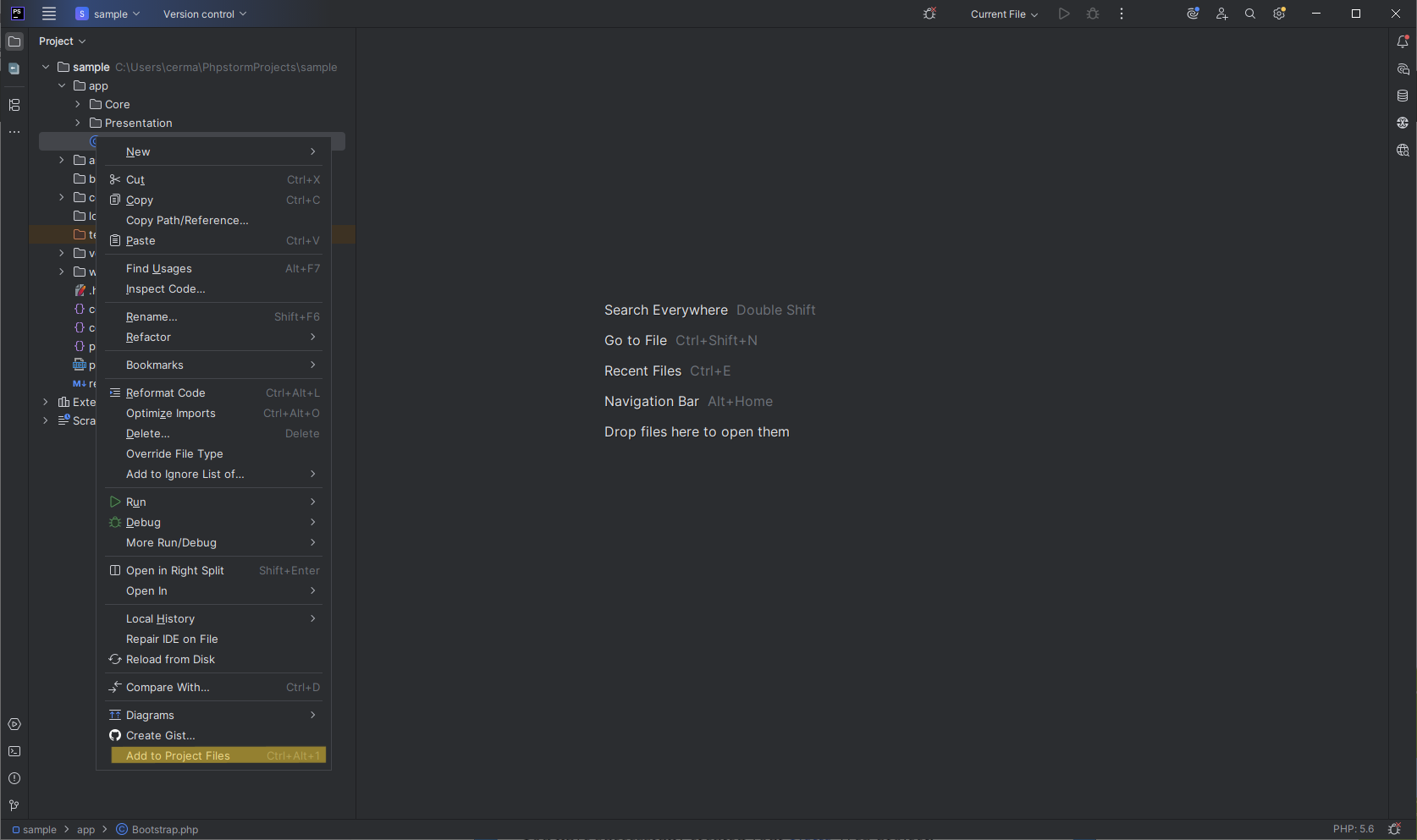Right-click context menu options